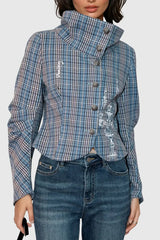Single Breasted Plaid Print Blouse