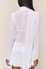 Chic Button Hollow Out Tie Front Slim Blouse