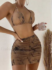 Multi-Color Halter Skirt Three Piece Set