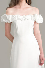 Satin Ruched Off-the-shoulder Cocktail Dress