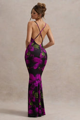 Printed Crisscross Strap Backless Slim Floral Dress