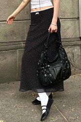 Lace Trim Polka Dot Bodycon Skirt