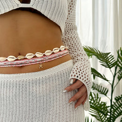 Boho Beaded Shell Starfish Layered Waist Chain