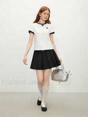 Ribbed Color Blocking Crewneck T-Shirt