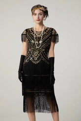 Sequin Short Sleeve Fringe Boho Dress