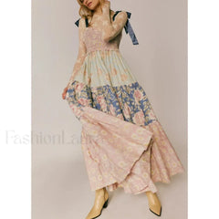 Ribbon Tie-Up Swing Floral Dress