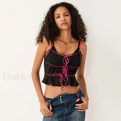 Sheer Mesh Lace Trim Crop Top