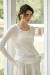 Tencel Wool Blend Round Neck Knit Top