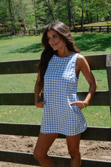 Riley Gingham Mini Dress-Blue