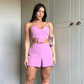 Irregular Wrap Strapless Tank Mini Skirt Two Piece Set