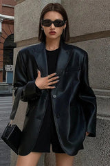 Black PU Leather Blazer Jacket