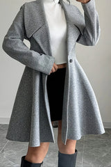 Button Waist Mid Length Sleeve Overcoat