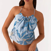Cross-Strap Ruffle Backless Crop Top