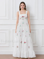 Embroidered Square Neck Boho Dress