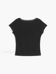 Like That Lace Trim Modern Cap Sleeve Crop Top
