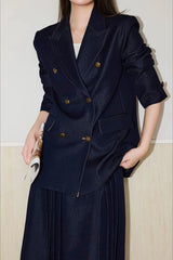 Textured Double Breasted Two Piece Blazer Skirt Set