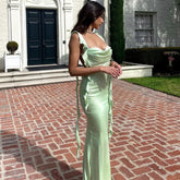 Ribbon Backless Split Maxi Dress