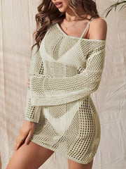 Mesh Crochet Long Sleeve Beach Cover Up