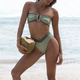 Contrast Strapless Bikini Set