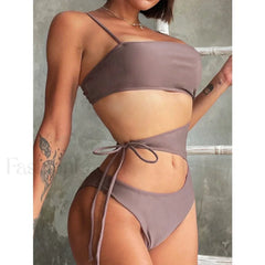 Brown High Cut One Piece