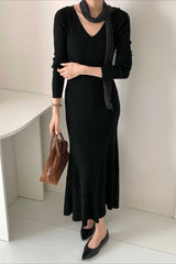 V-Neck Wool Sweater Dress