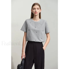 Metal Letter Print Cotton T-Shirt