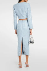Sequin Diamond Button Cropped Jacket