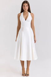 Elegant Deep V Halter Backless Maxi Party Dress