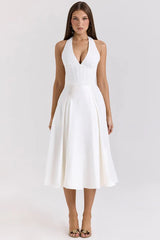 Elegant Deep V Halter Backless Maxi Party Dress
