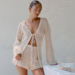 Mesh Tie-Up Long Sleeve Cover Up