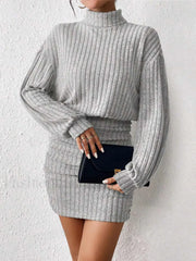 Mock Neck Ribbed Short Dress
