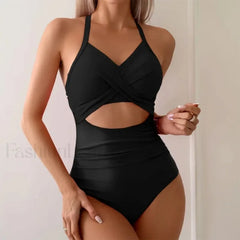 Solid Hollow Out Lace Up One Piece