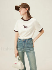 Animal Print Loose Cotton Round T-Shirt