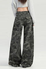 Camouflage Wide Leg High Waist Relaxed Jeans