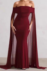 Strapless Cape Long Formal Dress