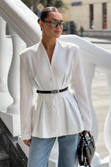 V Neck Waist Detail Blazer