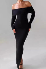 Off Shoulder Ribbed Sweater Dress