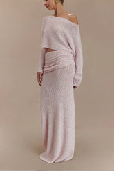 Ribbed Knit Off Shoulder Maxi Skirt Set