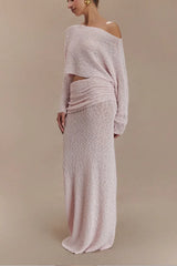 Ribbed Knit Off Shoulder Maxi Skirt Set