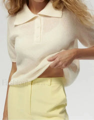 Thin Knit Polo Button Loose T-Shirt
