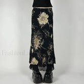 Goth Floral Mesh Double Layer Skirt