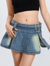 Low Waist Denim Pleated Streetwear Skirt