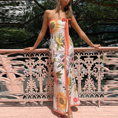 Strapless Split Floral Dress