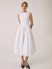 Cutout Cotton Graceful Sleeveless Midi Dress