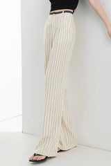 Linen High Waist Stripe Narrow Wide Leg Pants