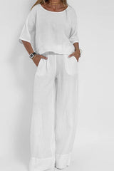 Plus Size Casual Solid Color Linen Pants Set