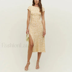 Round Cap-Sleeve Floral Dress