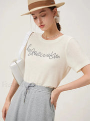 Blue Letter Embroidery Knit T-Shirt