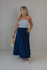 Pennie Flowy Midi Dress-Navy