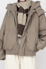 Stand Collar High Neck Hooded Puffer Jacket